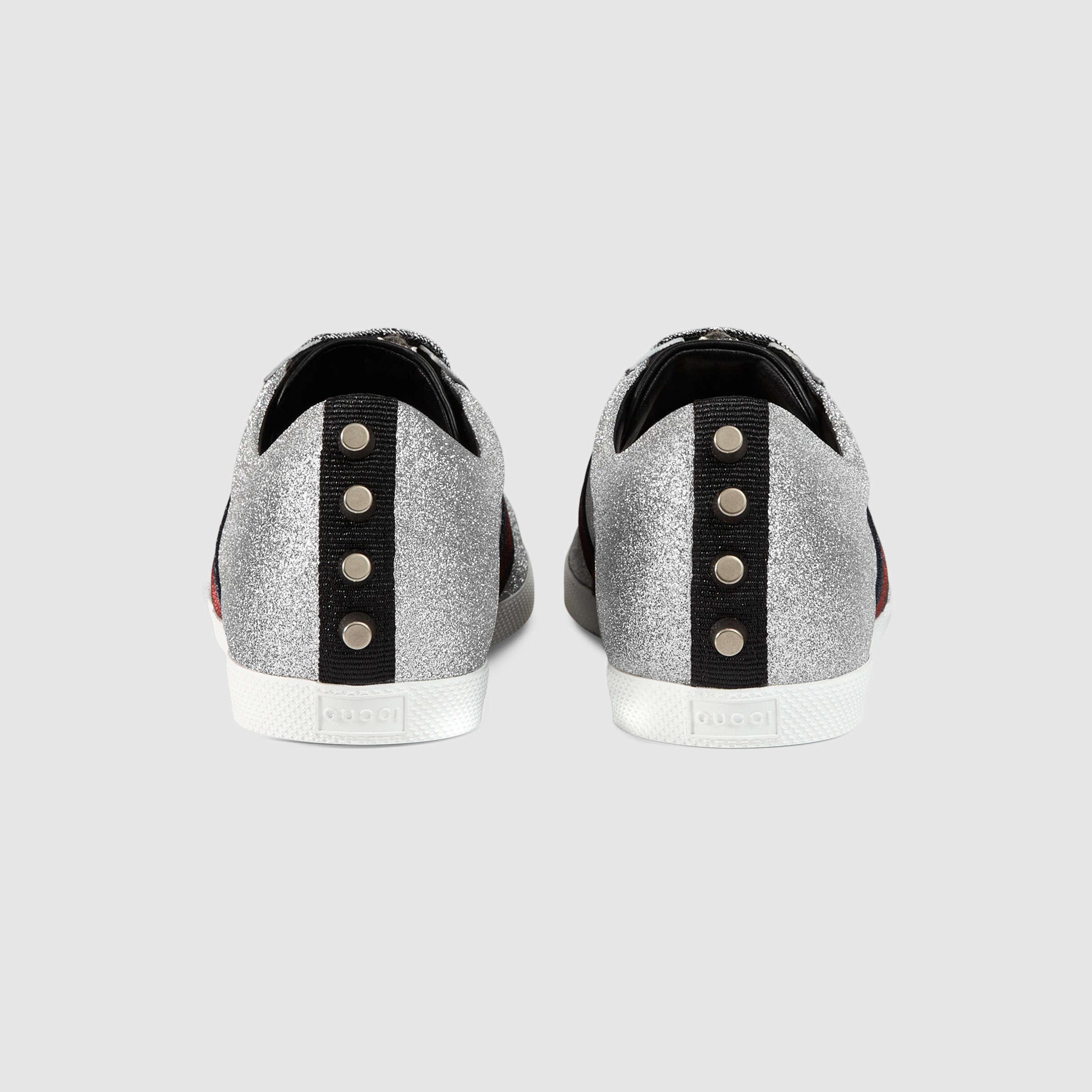 Gucci Glitter Web Sneaker With Studs in Metallic | Lyst